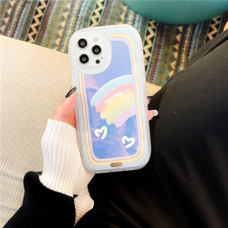 Laser love heart cute smiley rainbow silicone soft phone case for iphone 13 Pro 12 11Pro Max Xs Xr 7 Plus X cover Lens protecti