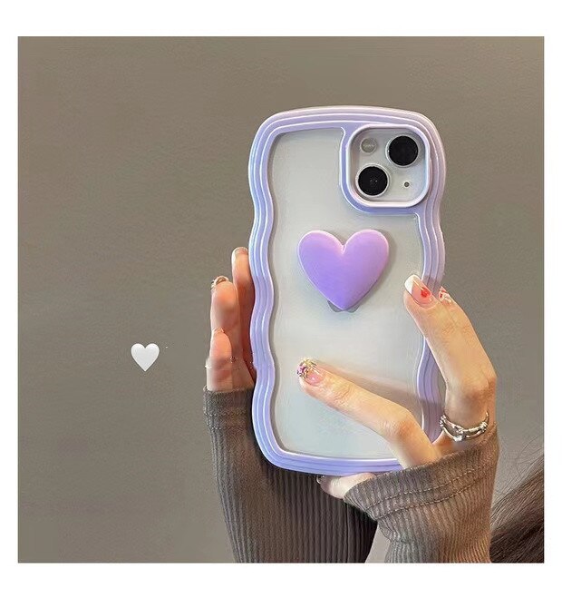 Japan Korea candy colors 3D Love heart wavy cream border clear soft phone case for iphone 12 11 13 Pro XR X XS Max cartoon cover