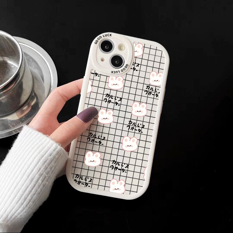 Checkerboard phone case for iphone 13 pro max 12 mini 11 cartoon rabbit back cover for iphone xr xs max x 7 plus 8 se se3 6s
