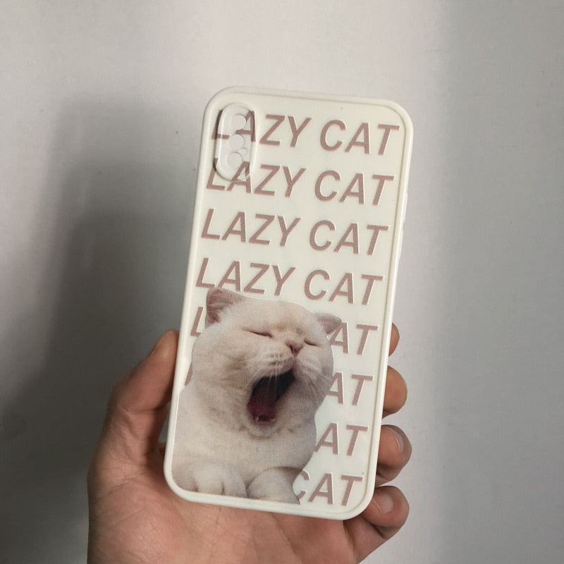 cute lazy cat phone case for iphone 11 pro max 12 mini 13 shockproof silicone back cover for iphone 7 plus 8 se xr xs max x