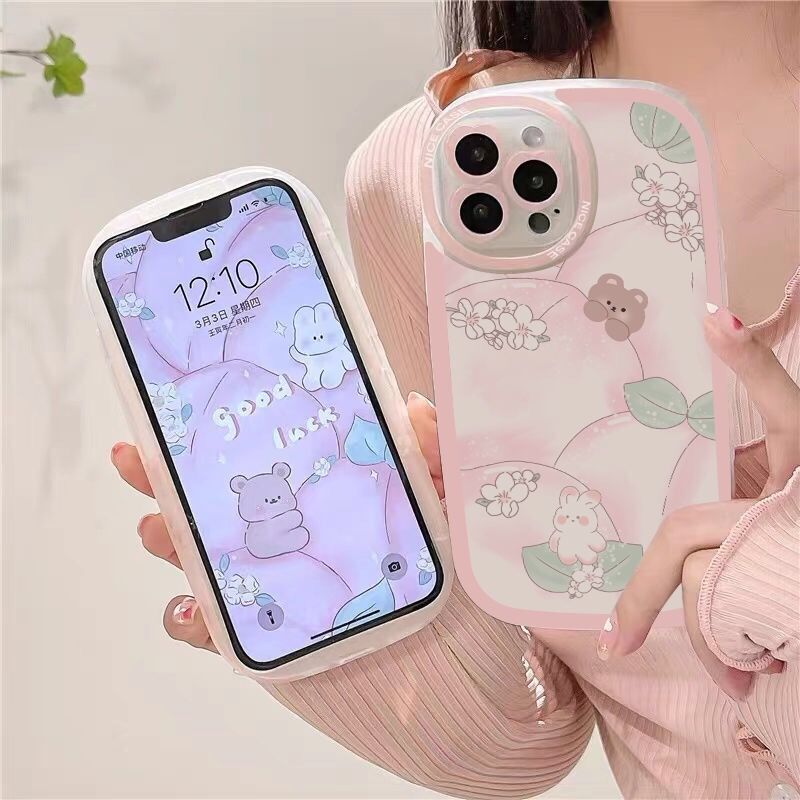 cute cartoon bear rabbit flowers phone case for iphone 13 pro max 11 12 mini xr xs max x 7 plus 8 se 2 se3 6s 6 silicone cover