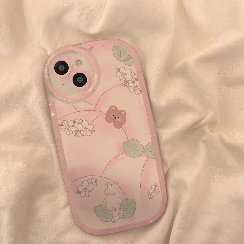 cute cartoon bear rabbit flowers phone case for iphone 13 pro max 11 12 mini xr xs max x 7 plus 8 se 2 se3 6s 6 silicone cover