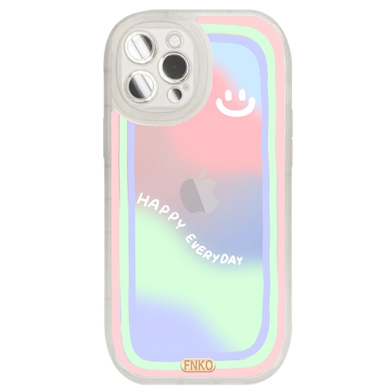 Laser love heart cute smiley rainbow silicone soft phone case for iphone 13 Pro 12 11Pro Max Xs Xr 7 Plus X cover Lens protecti