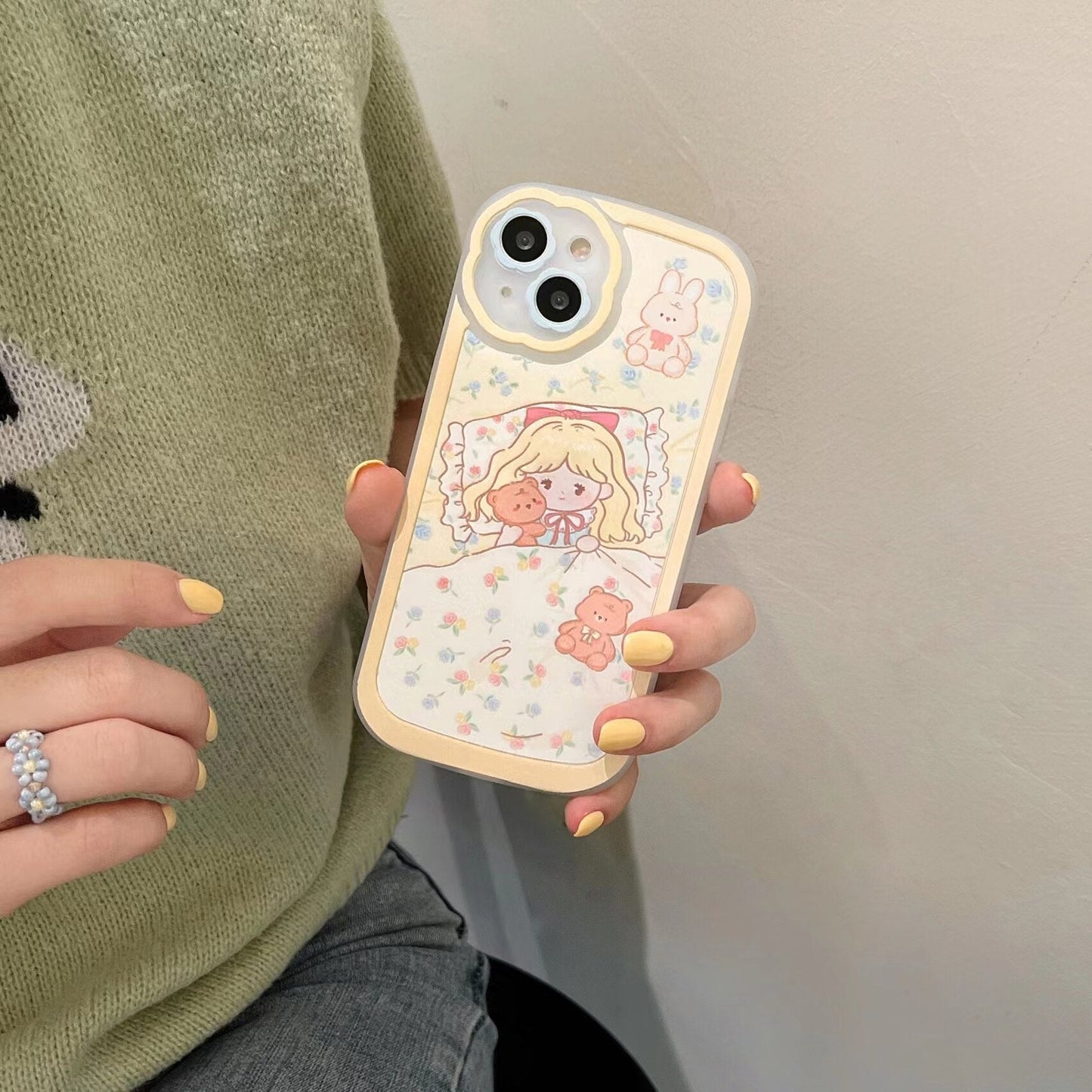 Korean Cute Bear Daisy Floral Girl Kawaii Phone Case For iPhone 13 12 11 Pro XS Max X XR Shockproof Soft Cover