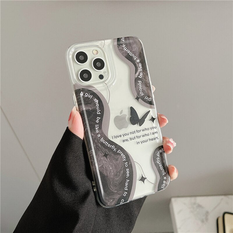 INS cool cute 3D black dream butterfly handle holder clear soft phone case for iphone 13 Pro Max 12 11 7 8 plus X bracket Cover