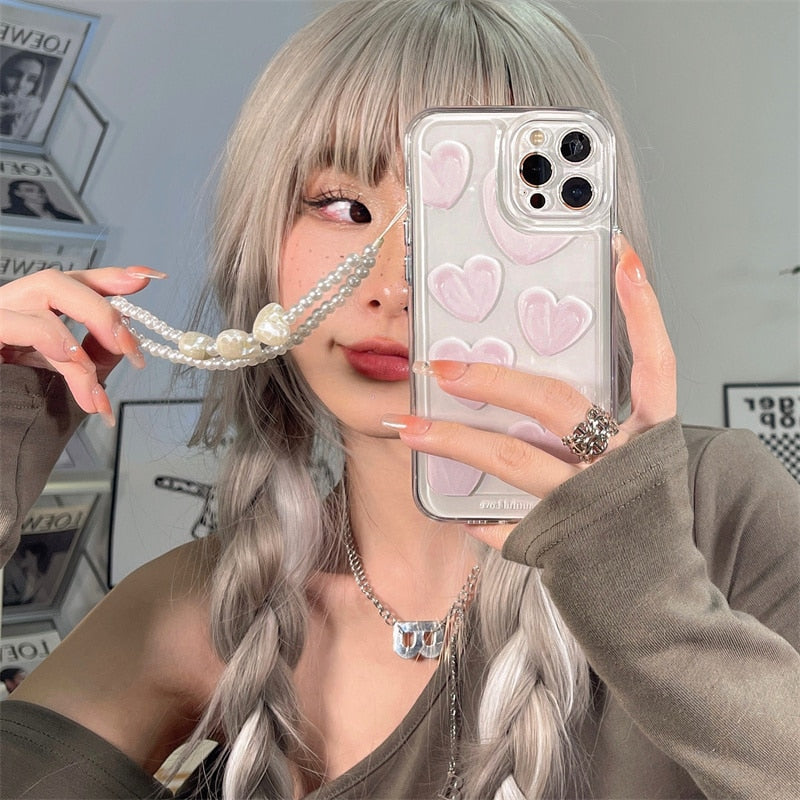 INS Stylish Painting Love Heart Transparent Phone Case For iPhone 13 12 11 Pro Max X XR XS 7 8 Plus Lintage Shockproof Cover
