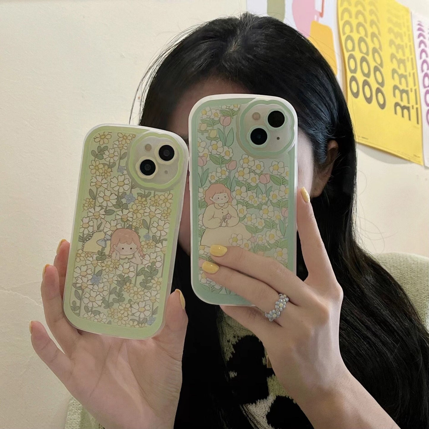 Korean Cute Bear Daisy Floral Girl Kawaii Phone Case For iPhone 13 12 11 Pro XS Max X XR Shockproof Soft Cover