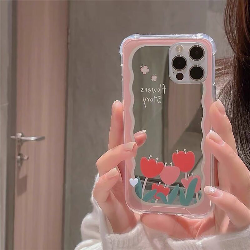 fashion Tulip Flower Mirror Phone Case For iPhone 7 plus 8 6s se 13 12 11 Pro XS Max X XR Shockproof Soft Back Cover bumper