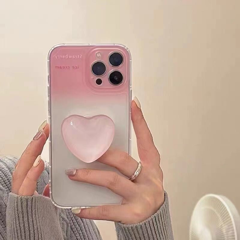 with holder stand bracket love heart gradient pink soft phone case for iphone 13 pro max se3 11 xr xs x 7 plus 8 6s se case