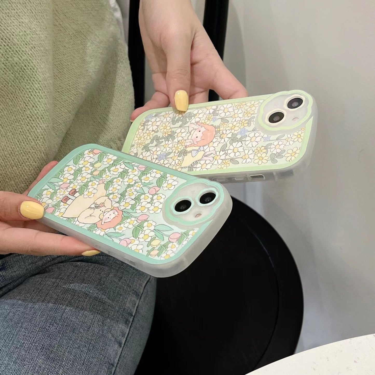 Korean Cute Bear Daisy Floral Girl Kawaii Phone Case For iPhone 13 12 11 Pro XS Max X XR Shockproof Soft Cover