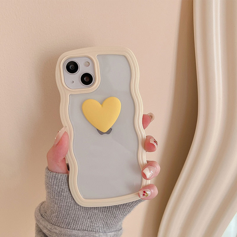 Japan Korea candy colors 3D Love heart wavy cream border clear soft phone case for iphone 12 11 13 Pro XR X XS Max cartoon cover