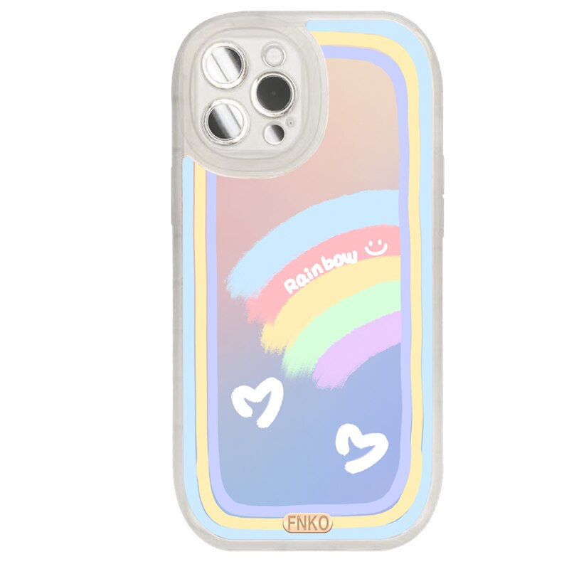 Laser love heart cute smiley rainbow silicone soft phone case for iphone 13 Pro 12 11Pro Max Xs Xr 7 Plus X cover Lens protecti
