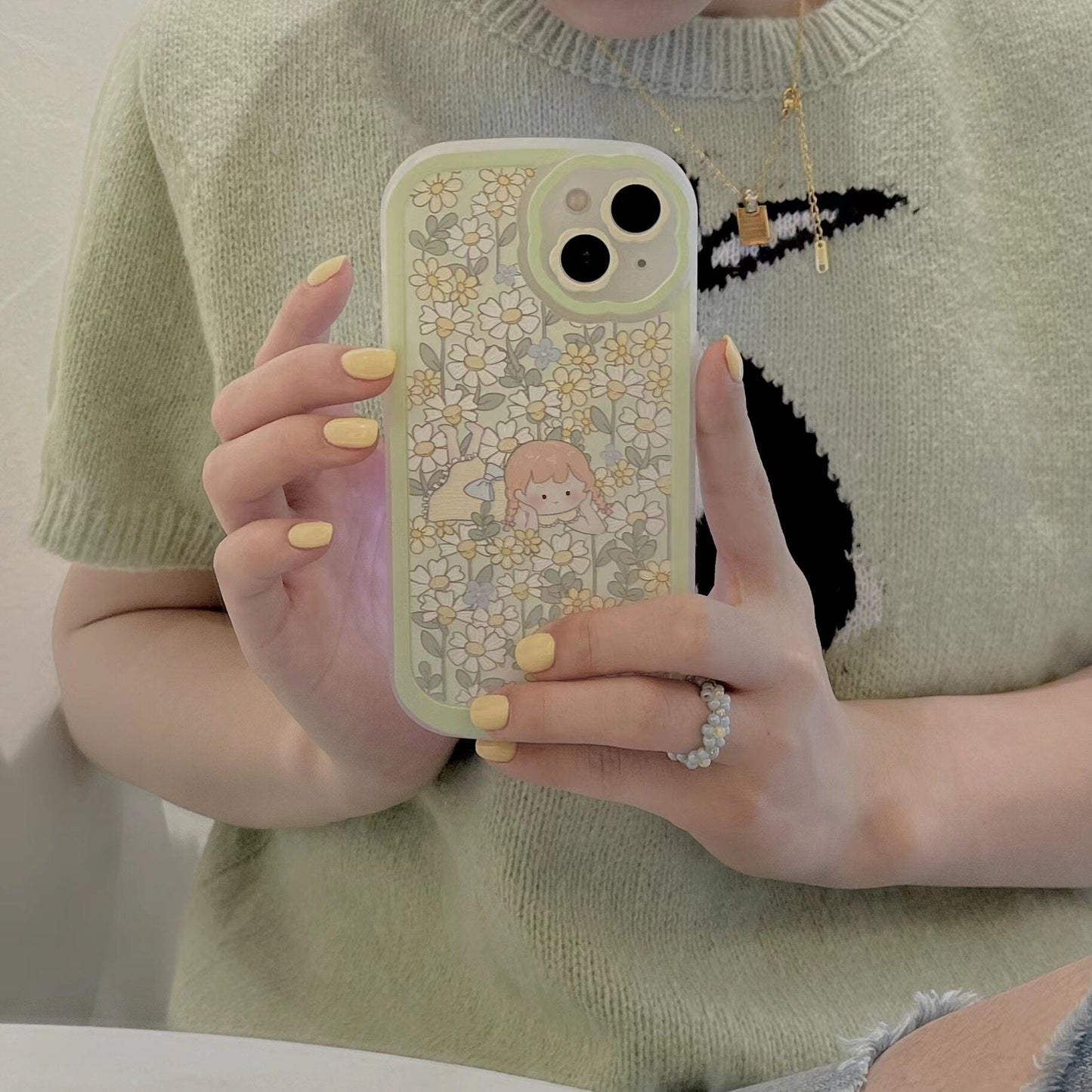 Korean Cute Bear Daisy Floral Girl Kawaii Phone Case For iPhone 13 12 11 Pro XS Max X XR Shockproof Soft Cover