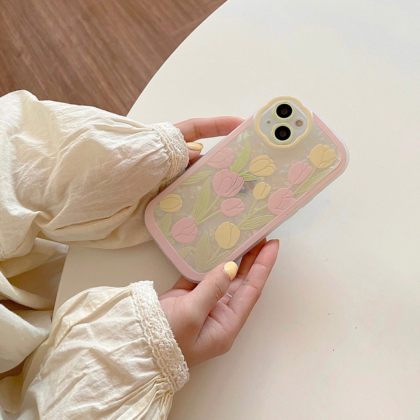 Korean Cute Pattern Yellow Pink Tulip Flowers Phone Case For iPhone 13 12 11 Pro XS Max X XR Kawaii Shockproof Soft Cover