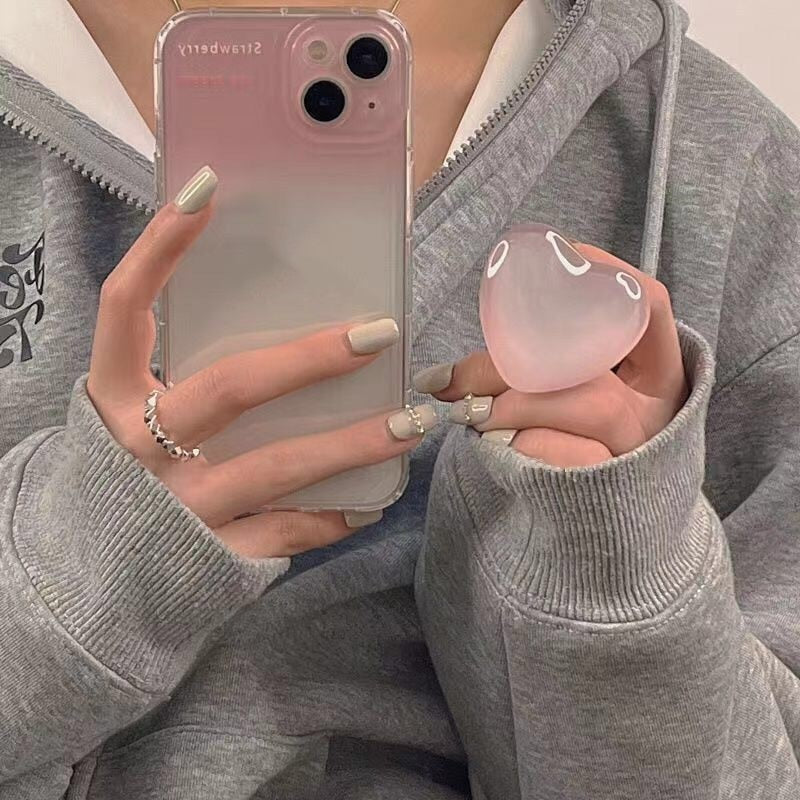 with holder stand bracket love heart gradient pink soft phone case for iphone 13 pro max se3 11 xr xs x 7 plus 8 6s se  case