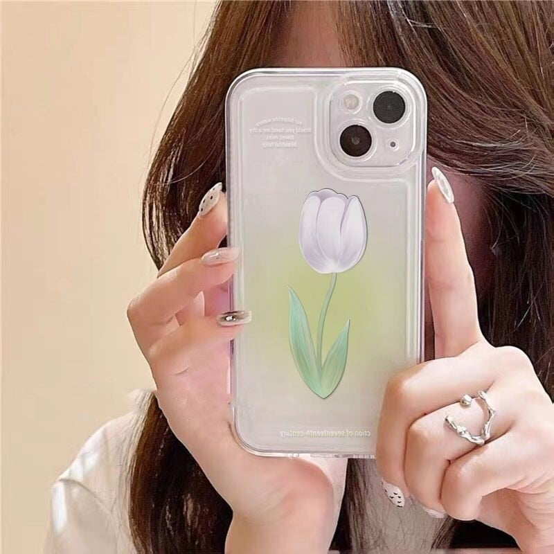 Cute Tulip Flower Phone Case For iPhone 13 13Pro 11 12 Mini XS Max X XR 7 8 Plus SE2 SE3 6S 6 Clear Camera Protection Soft Cover