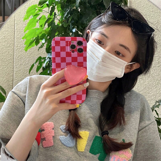 2022 Hot cute checkerboard 3D crystal Love Heart Bracket soft phone case for iphone 12 11 13 Pro Max X XS XR Max girl gift Cover