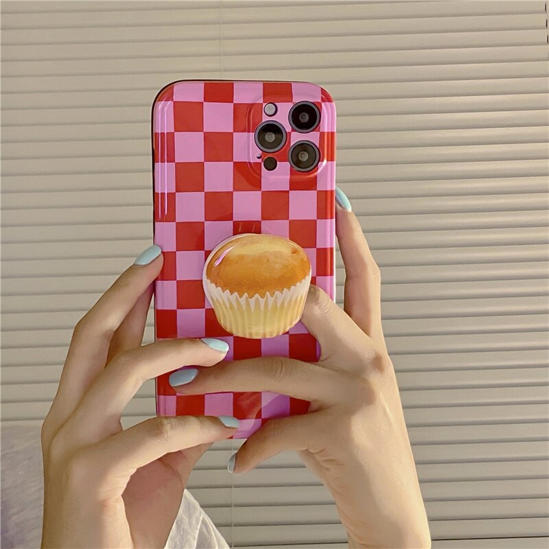 2022 Hot cute checkerboard 3D crystal Love Heart Bracket soft phone case for iphone 12 11 13 Pro Max X XS XR Max girl gift Cover