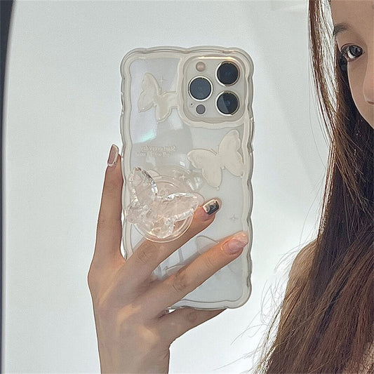 Korea Hot cute crystal butterfly bracket wavey clear soft phone case for iphone 13 12 11 Pro XS Max X 7 8Plus lovely stand Cover