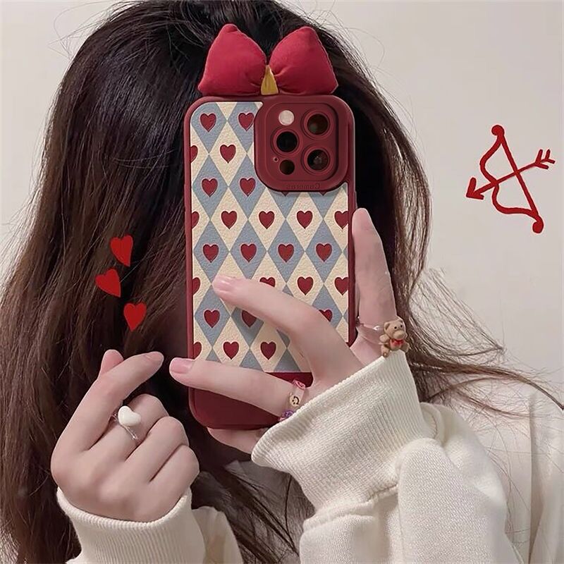 lovely bow tie loveheart phone case for iphone 13 pro max 12 mini 11 shockproof cover for iphone 7 plus 8 xr xs max x 6s 6 se 2