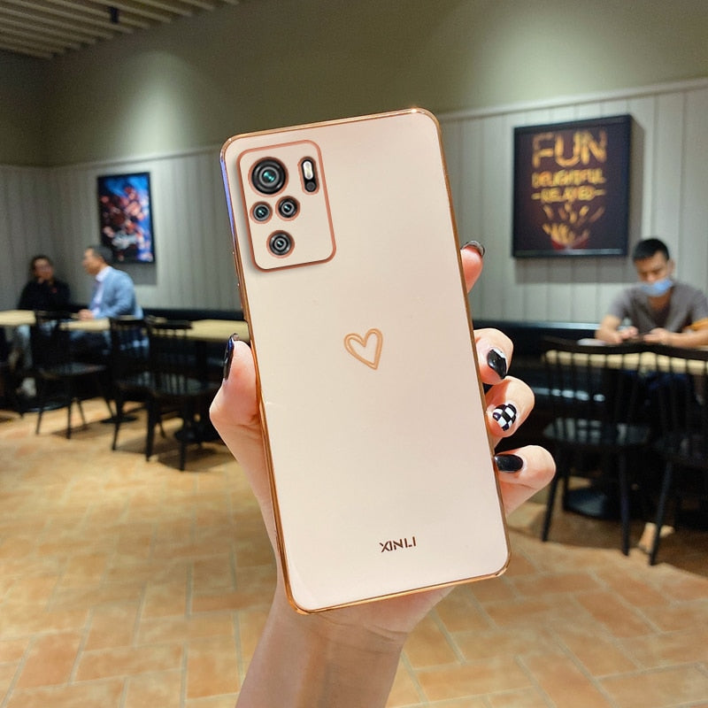 Square Plating Love Heart Silicone Phone Case For Xiaomi Redmi Note 10 Pro Max 4G 5G 10s RedmiNote10 Note10Pro Redmi10 10C Cover