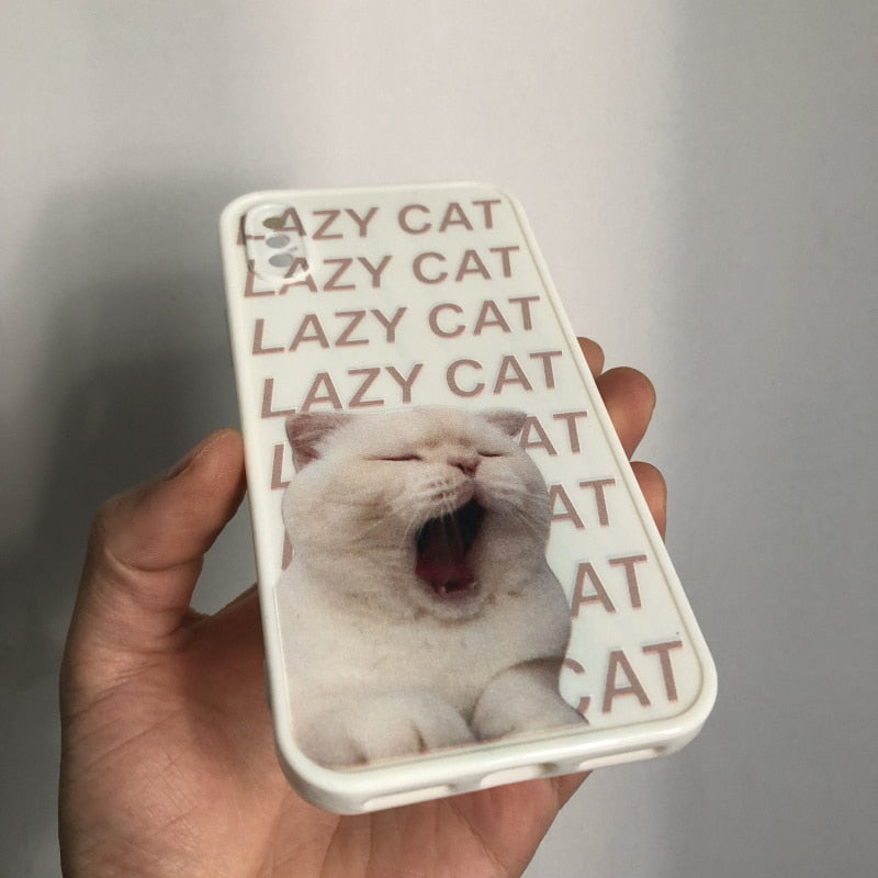 cute lazy cat phone case for iphone 11 pro max 12 mini 13 shockproof silicone back cover for iphone 7 plus 8 se xr xs max x