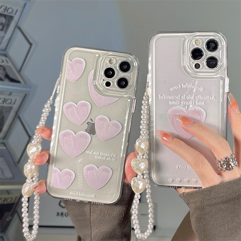 INS Stylish Painting Love Heart Transparent Phone Case For iPhone 13 12 11 Pro Max X XR XS 7 8 Plus Lintage Shockproof Cover