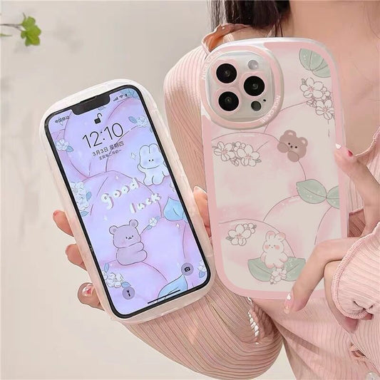 cute cartoon bear rabbit flowers phone case for iphone 13 pro max 11 12 mini xr xs max x 7 plus 8 se 2 se3 6s 6 silicone cover