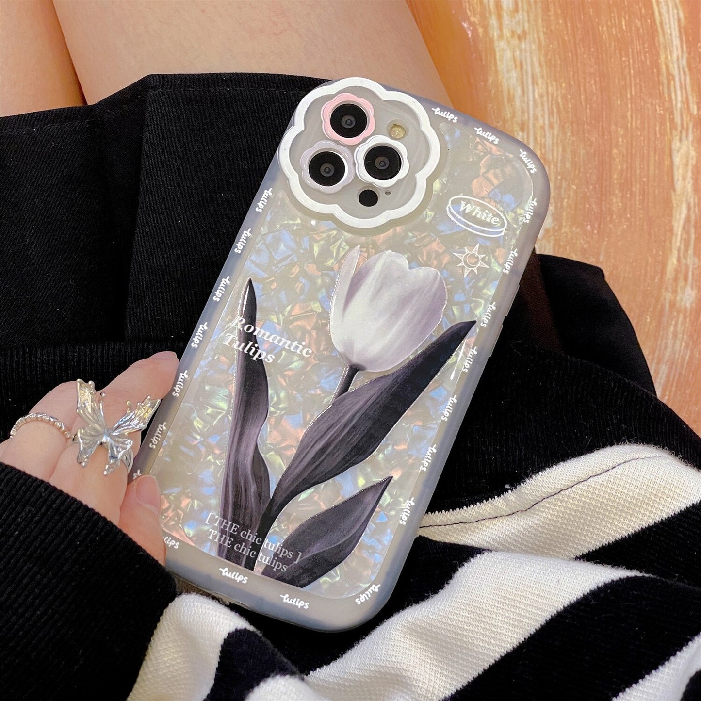 Ins Korean Cute White Tulip Shell Pattern Phone Case For iPhone 13 12 11 Pro XS Max X XR Kawaii Flowers Cover