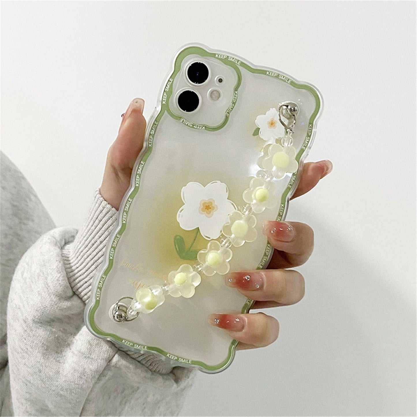Ins Korean Cute Flower Bracelet Chain Wave Transparent Phone Case For iPhone 13 12 11 Pro XS Max X XR 7 8 Plus Kawaii Back Cover