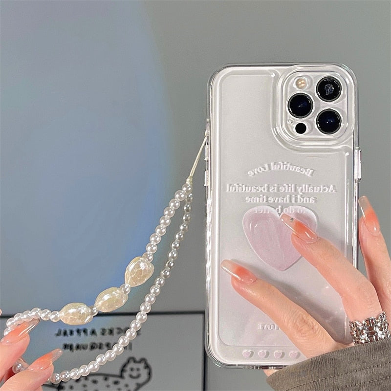 INS Stylish Painting Love Heart Transparent Phone Case For iPhone 13 12 11 Pro Max X XR XS 7 8 Plus Lintage Shockproof Cover