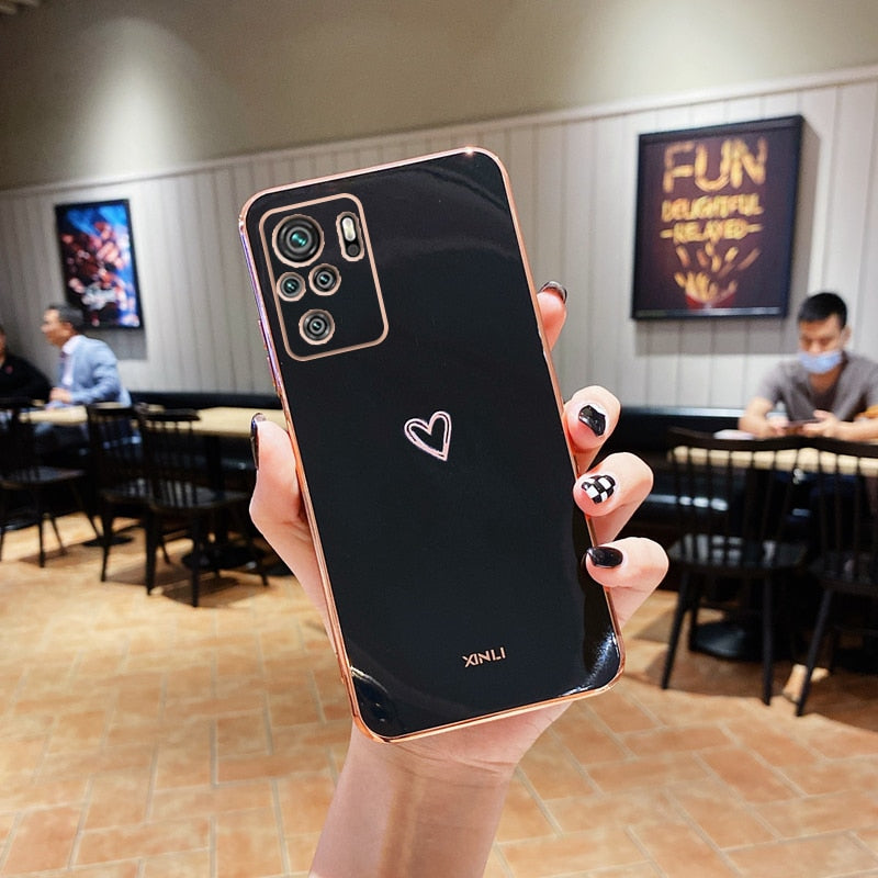 Square Plating Love Heart Silicone Phone Case For Xiaomi Redmi Note 10 Pro Max 4G 5G 10s RedmiNote10 Note10Pro Redmi10 10C Cover