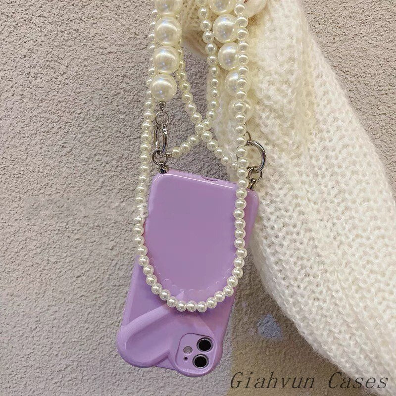 Soft Candy Colored 3D Love Necklace Chain Phone Case For iphone 12 13 Pro Max 11 ProMax 7 8 Plus X XR XS Max SE 2022 Strap Cover