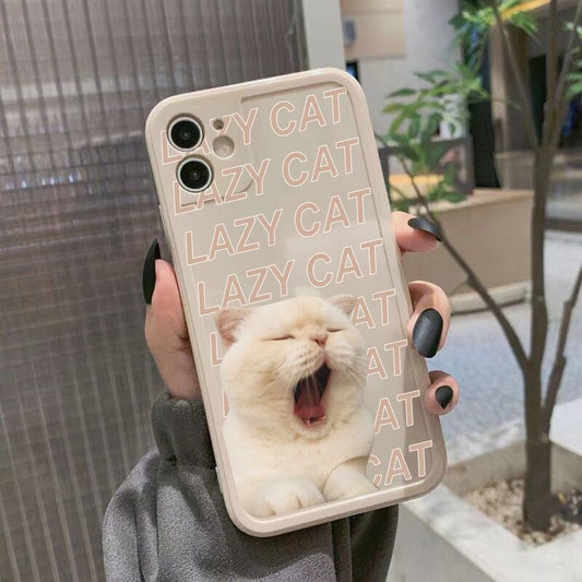 cute lazy cat phone case for iphone 11 pro max 12 mini 13 shockproof silicone back cover for iphone 7 plus 8 se xr xs max x
