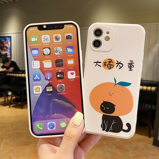 Cute cartoon cat fruit phone case for iphone 11 13 pro max 12 mini shockproof silicone cover for iphone 7 plus xr xs max x 8 se2