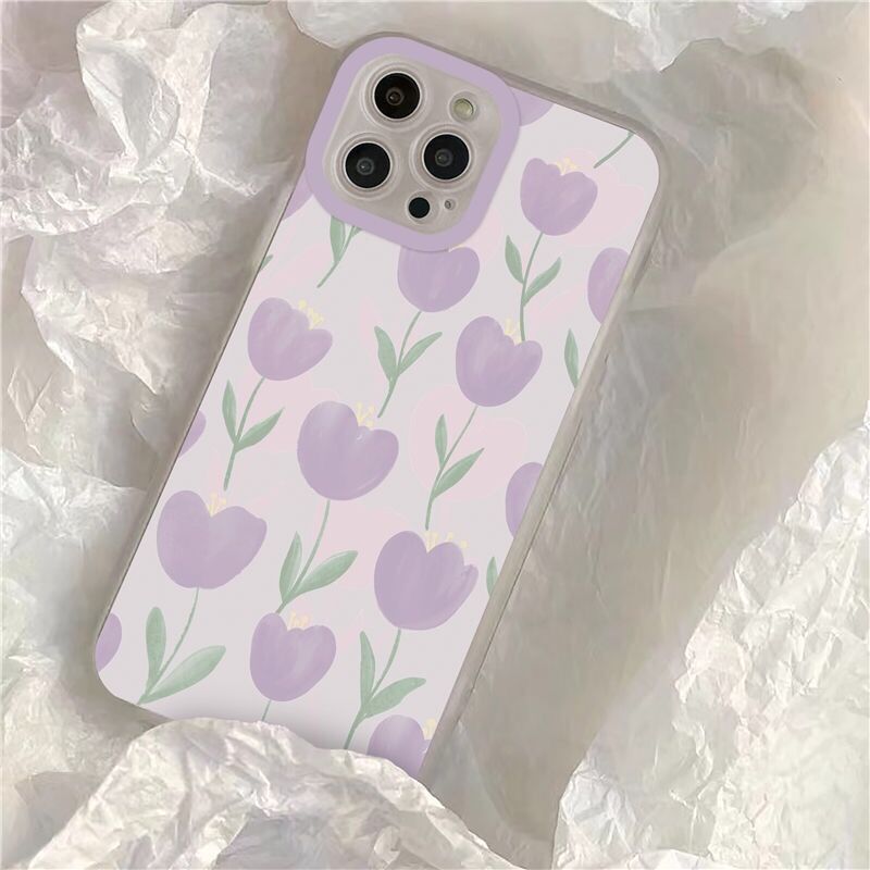 cute tulip flowers phone case for iphone 11 13 pro  max 12 mini camera protect silicone cover for iphone 7 plus 8 xr xs x se