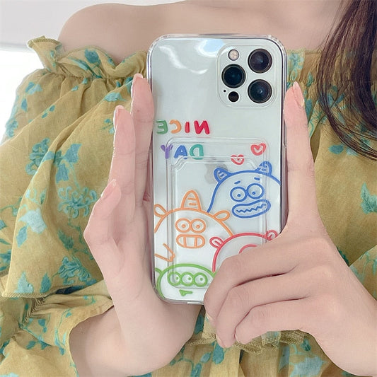Cute Painted Little Monster Card slot wallet Phone Case For iPhone 12 11 Pro Max XR X XS 7 8 Plus SE 2020 Bumper Soft Back Cover