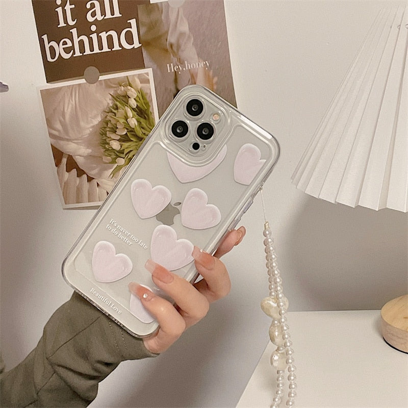 INS Stylish Painting Love Heart Transparent Phone Case For iPhone 13 12 11 Pro Max X XR XS 7 8 Plus Lintage Shockproof Cover