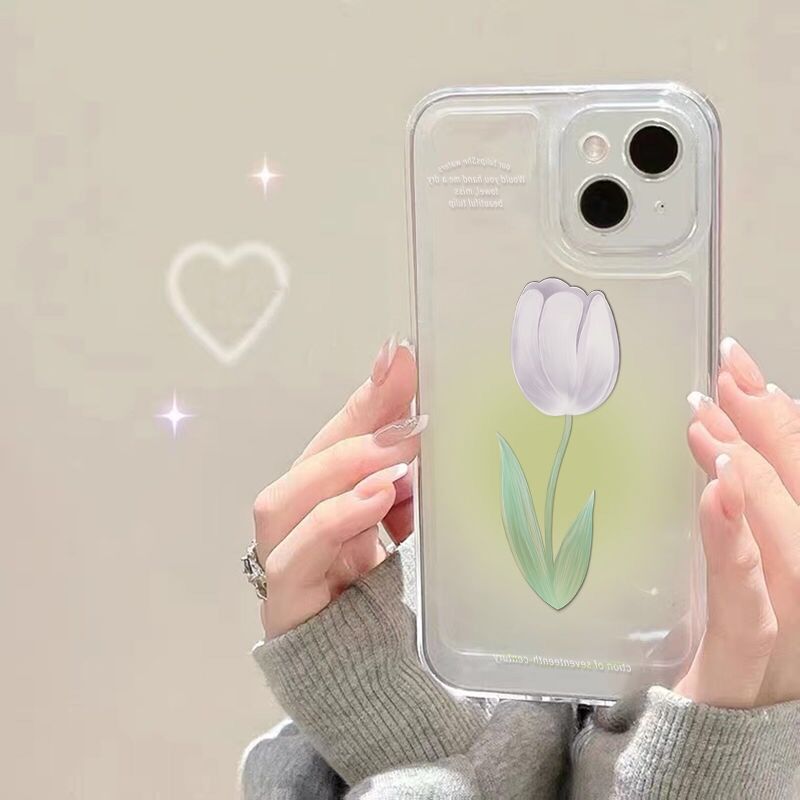 Cute Tulip Flower Phone Case For iPhone 13 13Pro 11 12 Mini XS Max X XR 7 8 Plus SE2 SE3 6S 6 Clear Camera Protection Soft Cover