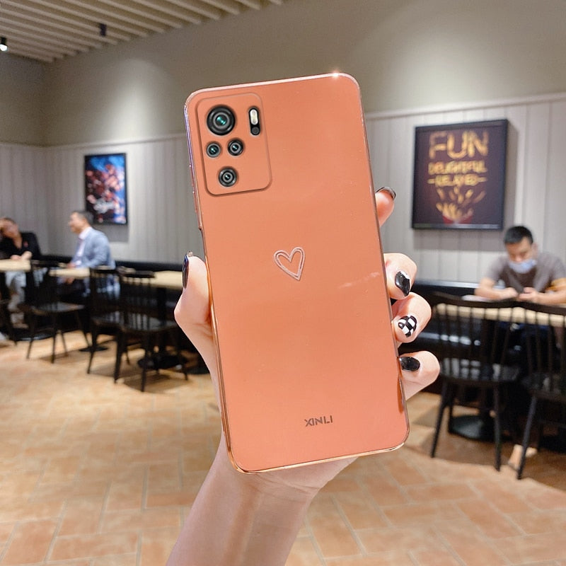 Square Plating Love Heart Silicone Phone Case For Xiaomi Redmi Note 10 Pro Max 4G 5G 10s RedmiNote10 Note10Pro Redmi10 10C Cover