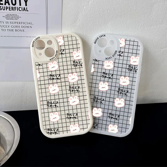 Checkerboard phone case for iphone 13 pro max 12 mini 11 cartoon rabbit back cover for iphone xr xs max x 7 plus 8 se se3 6s