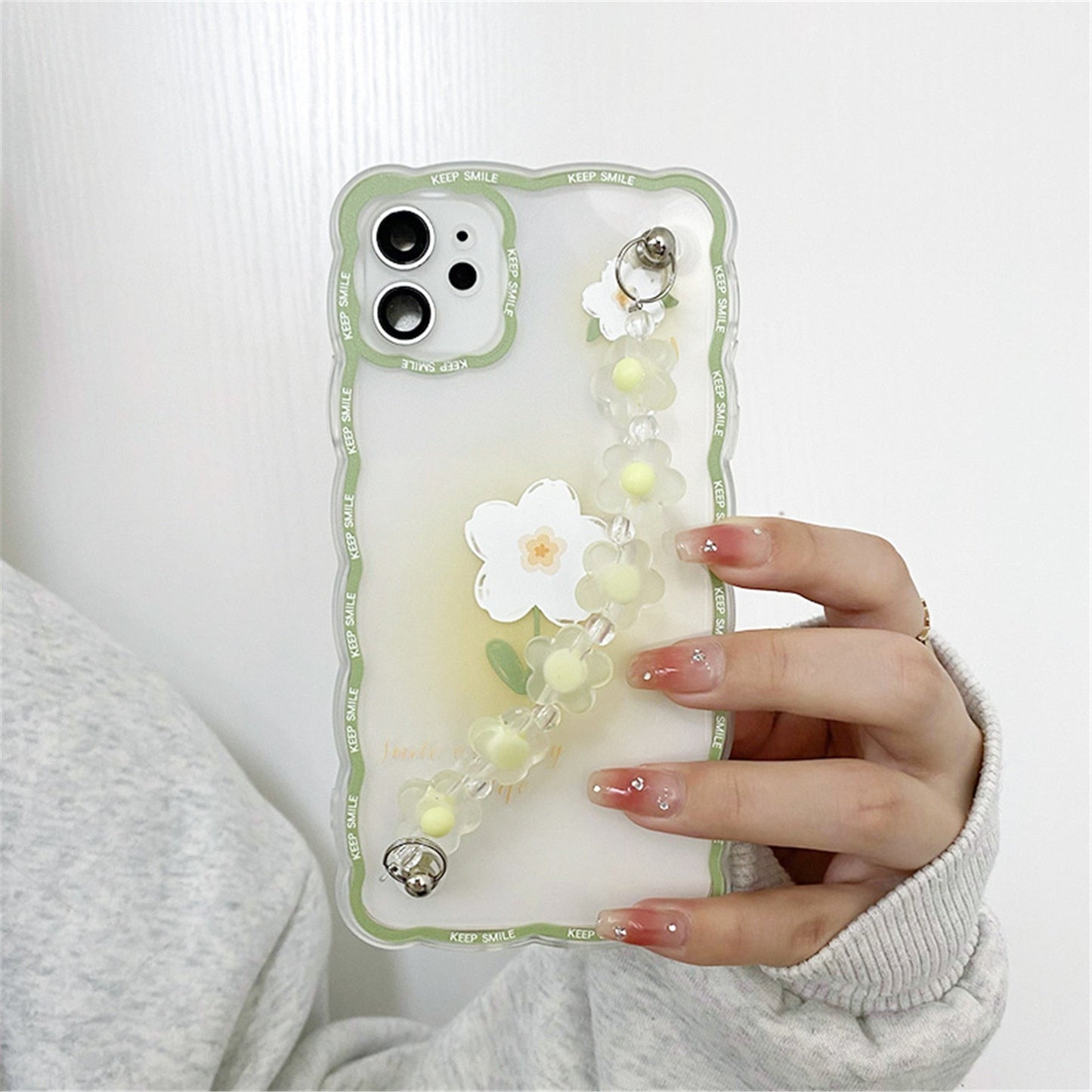 Ins Korean Cute Flower Bracelet Chain Wave Transparent Phone Case For iPhone 13 12 11 Pro XS Max X XR 7 8 Plus Kawaii Back Cover