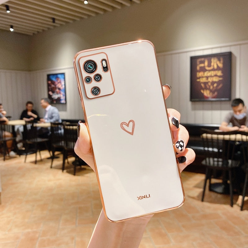 Square Plating Love Heart Silicone Phone Case For Xiaomi Redmi Note 10 Pro Max 4G 5G 10s RedmiNote10 Note10Pro Redmi10 10C Cover