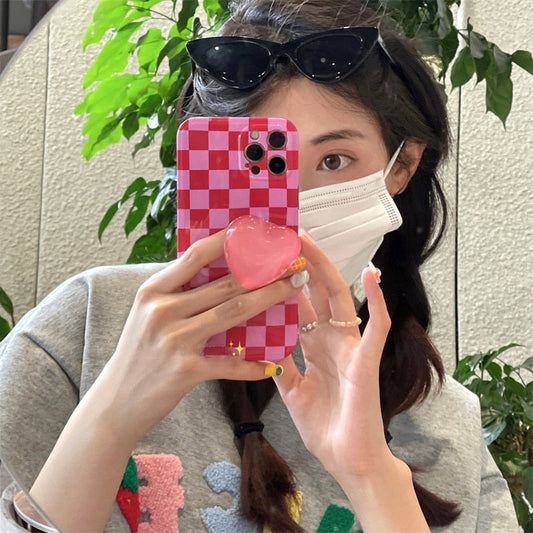 2022 Hot cute checkerboard 3D crystal Love Heart Bracket soft phone case for iphone 12 11 13 Pro Max X XS XR Max girl gift Cover