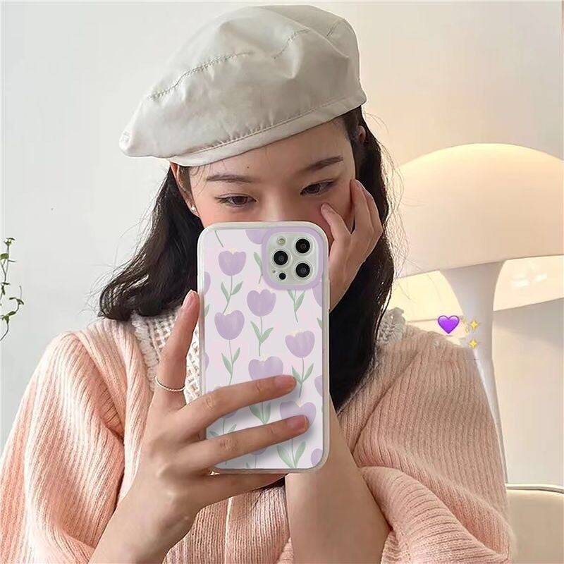 cute tulip flowers phone case for iphone 11 13 pro  max 12 mini camera protect silicone cover for iphone 7 plus 8 xr xs x se