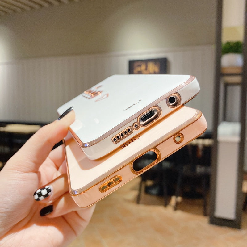 Square Plating Love Heart Silicone Phone Case For Xiaomi Redmi Note 10 Pro Max 4G 5G 10s RedmiNote10 Note10Pro Redmi10 10C Cover