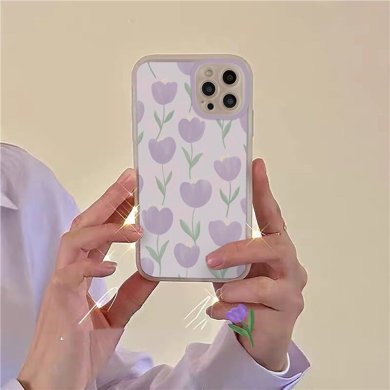 cute tulip flowers phone case for iphone 11 13 pro  max 12 mini camera protect silicone cover for iphone 7 plus 8 xr xs x se