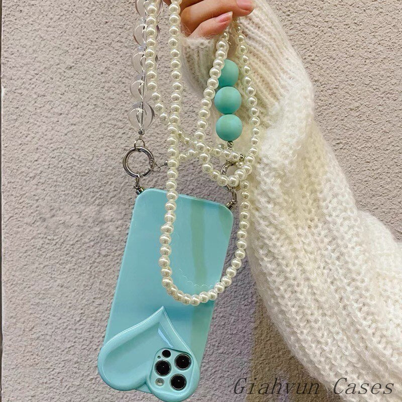 Soft Candy Colored 3D Love Necklace Chain Phone Case For iphone 12 13 Pro Max 11 ProMax 7 8 Plus X XR XS Max SE 2022 Strap Cover