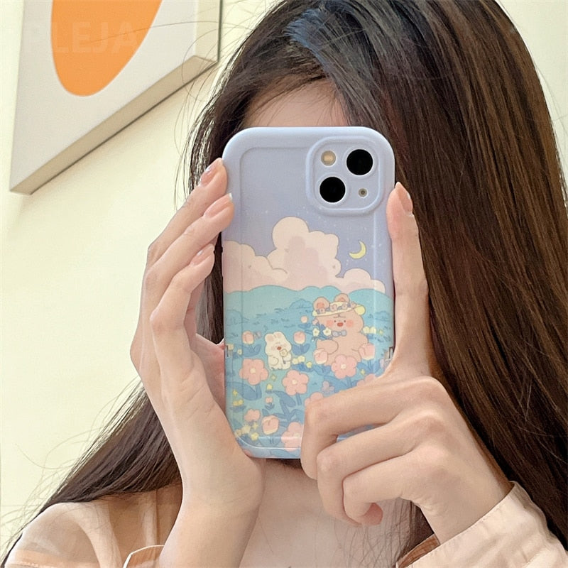 INS Cute Garden Rabbit Bear Bracelet Phone Case for iPhone 13 12 11 Pro Max X XR XS Max Funda Lovely Cartoon Soft Silicone Cover
