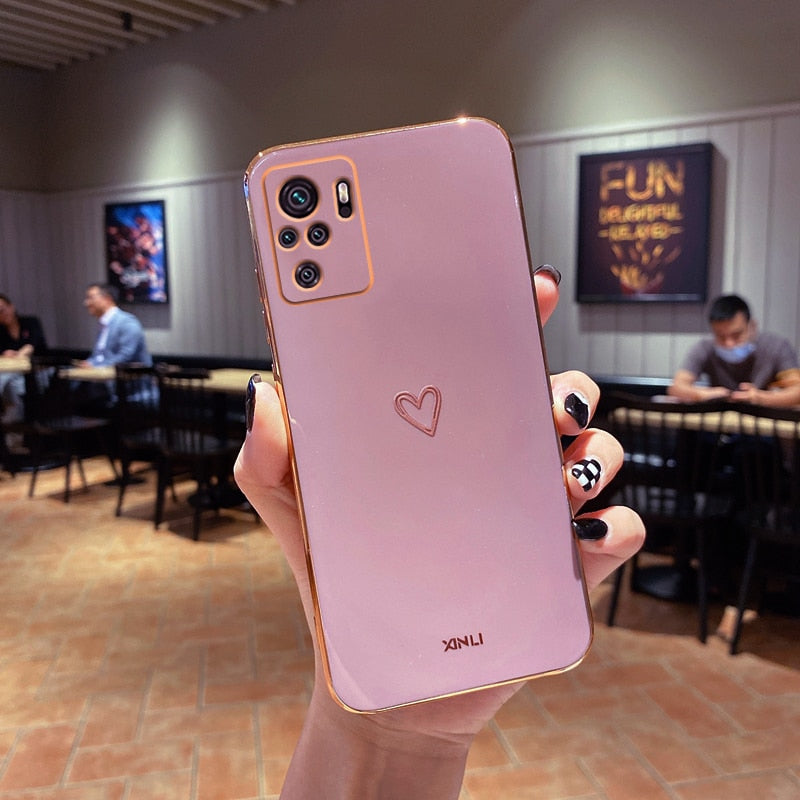 Square Plating Love Heart Silicone Phone Case For Xiaomi Redmi Note 10 Pro Max 4G 5G 10s RedmiNote10 Note10Pro Redmi10 10C Cover